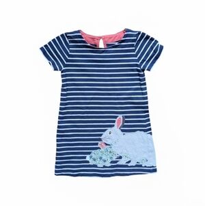 Mini Boden Navy Stripe Bunny Appliqué Dress - Size 2-3T